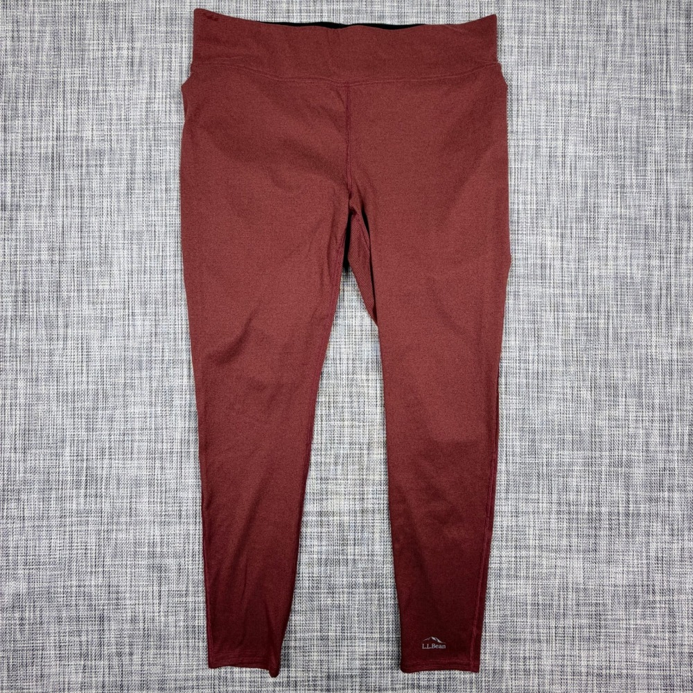 LL Bean Womens Large Petite Midweight Thermal Base Layer Leggings Burgundy